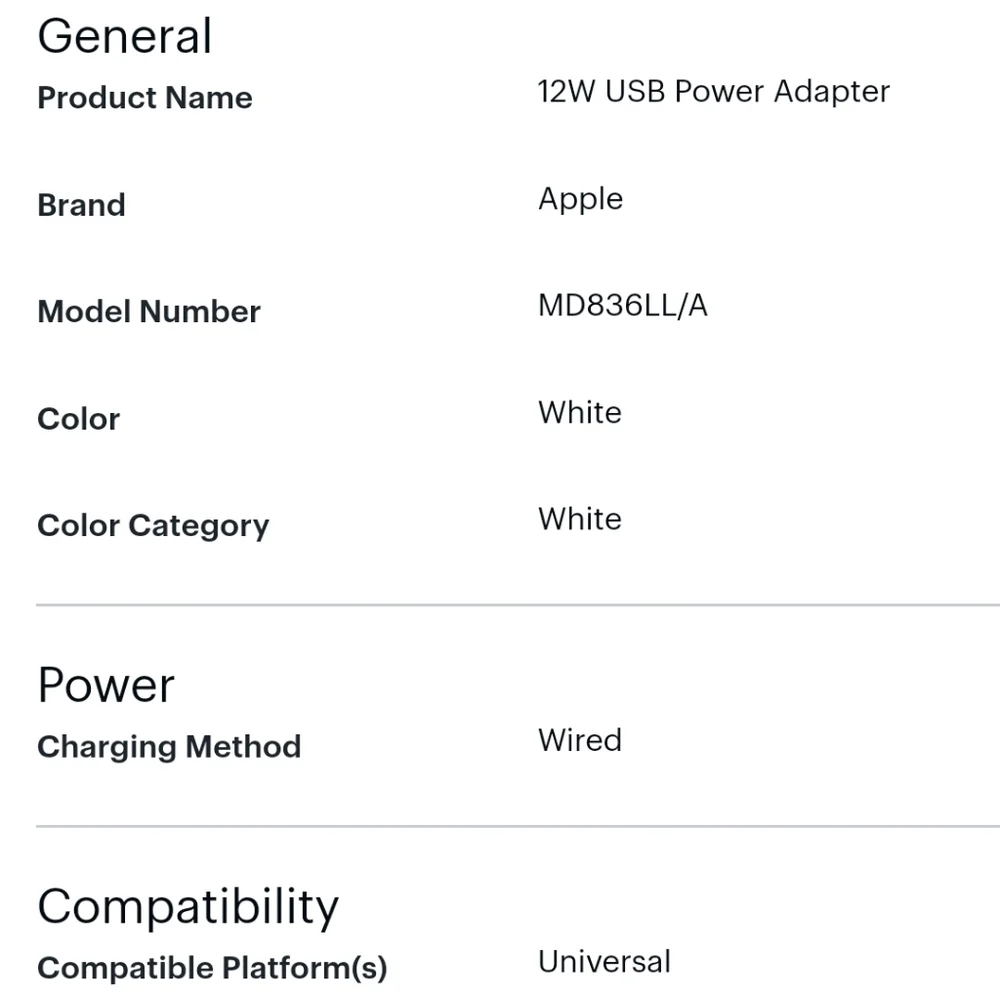 Original Apple USB Power Adapter 12w Block